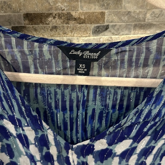 LUCKY brand blouse long sleeve sheer silver lurex stripe SIZE XS - Picture 3 of 5